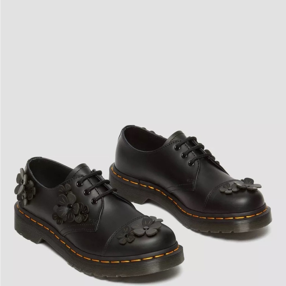 Dr. Martens Black Floral Lace-Up Platform Shoes
